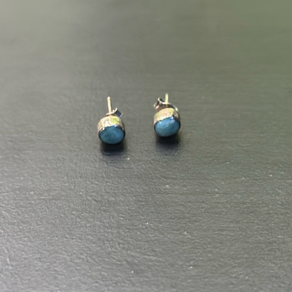 Silver Stud Earrings With Blue Gemstone